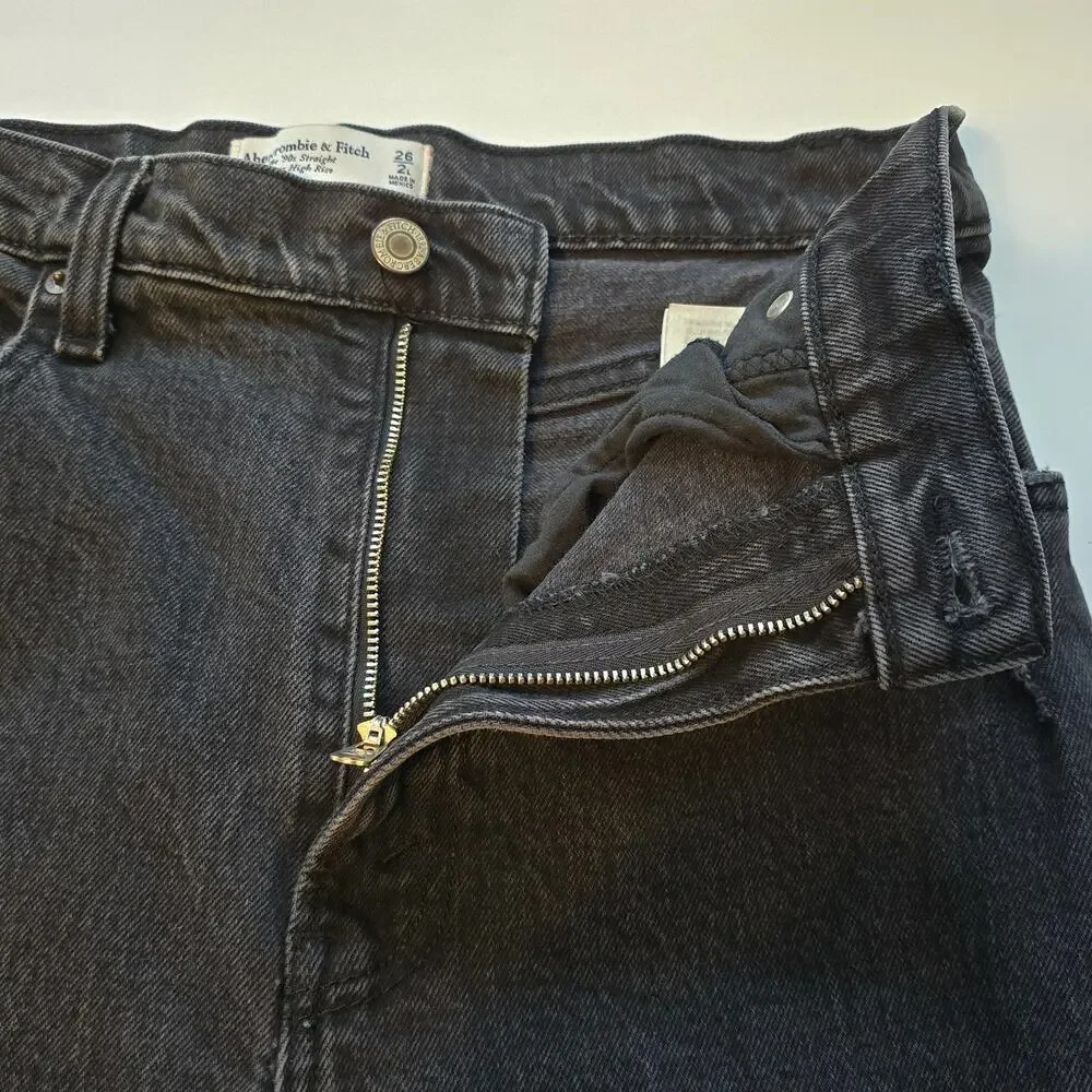 Abercrombie & Fitch Jeans Womens 2L Charcoal Black 90s Straight Ultra High Rise